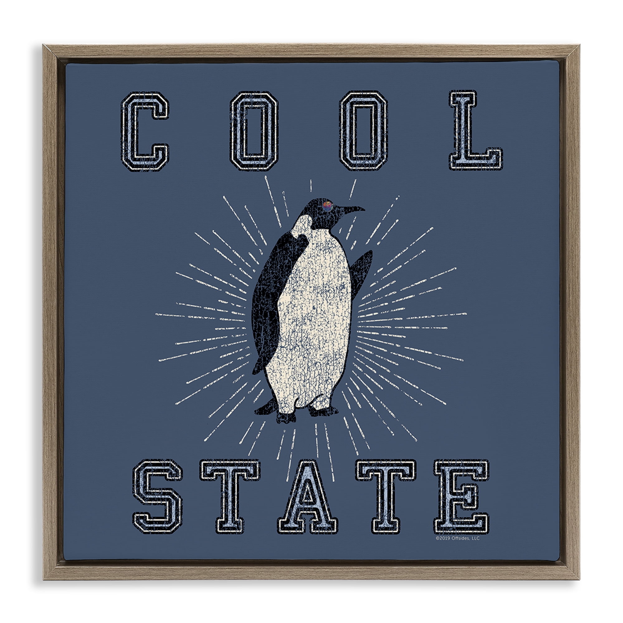 Stupell Industries Cool Penguin State Varsity Animals Painting Brown Floater Framed Canvas Art Print Wall Art, 18 x 18