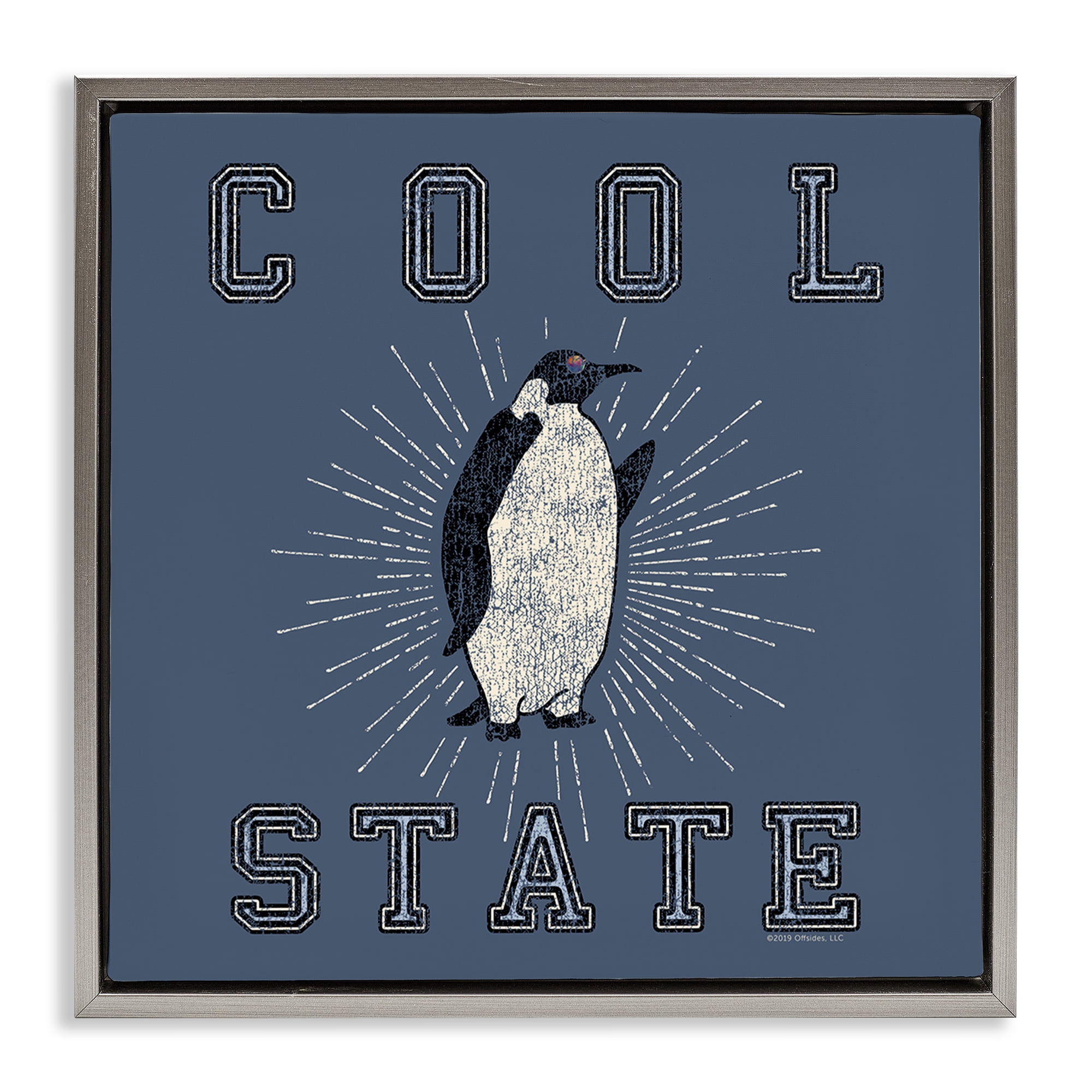Stupell Industries Cool Penguin State Varsity Animals Painting Gray Floater Framed Canvas Art Print Wall Art, 18 x 18
