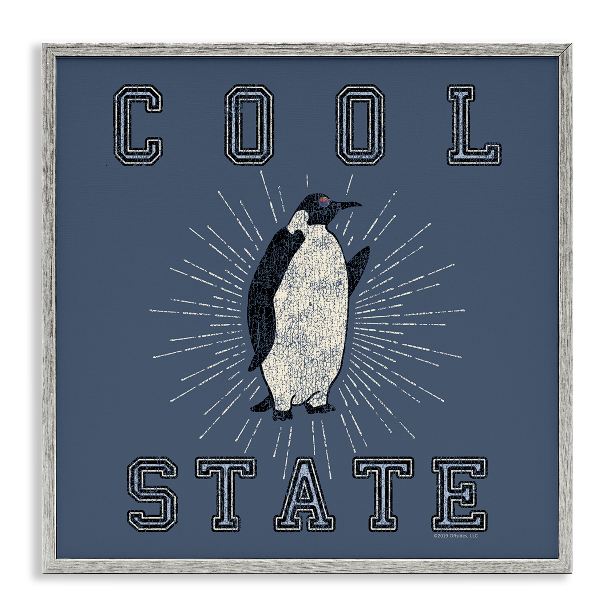 Stupell Industries Cool Penguin State Varsity Animals Painting Gray Framed Art Print Wall Art, 12 x 12