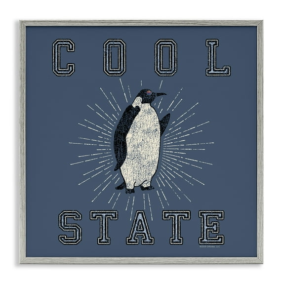Stupell Industries Cool Penguin State Varsity Animals Painting Gray Framed Art Print Wall Art, 24 x 24
