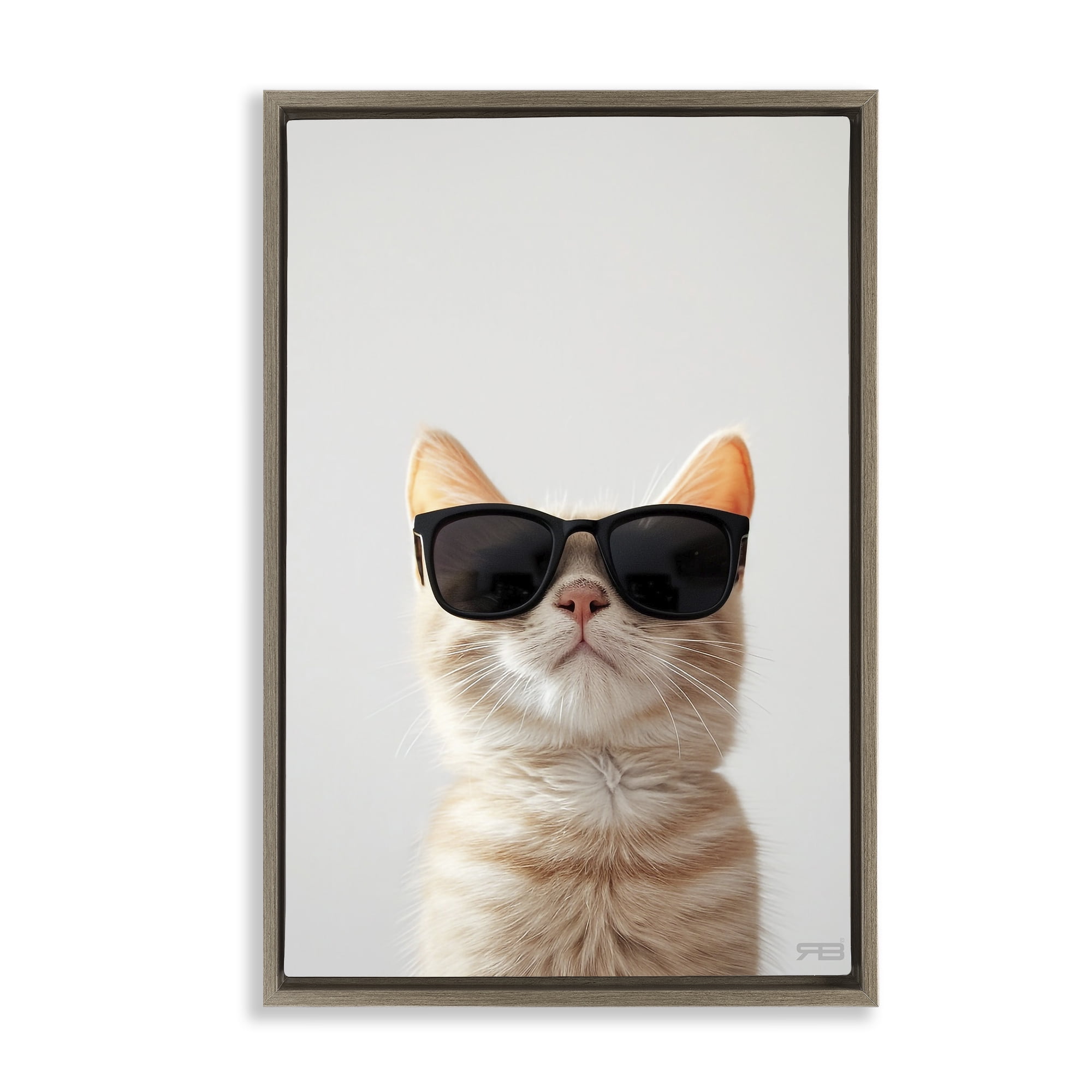 Stupell Industries Cool Sunglasses Cat Animals & Insects Painting Brown Floater Framed Canvas Art Print Wall Art, 21 x 31