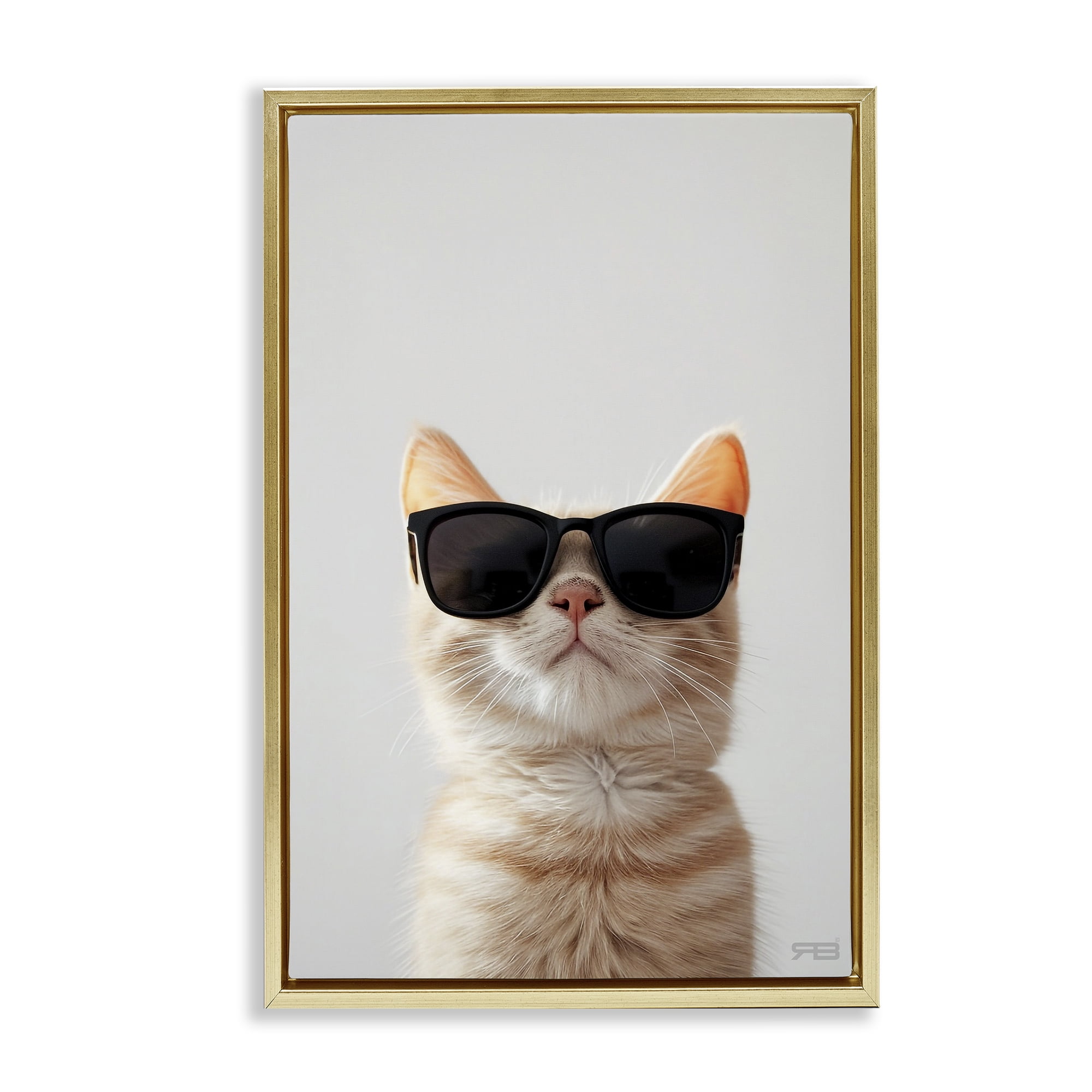 Stupell Industries Cool Sunglasses Cat Animals & Insects Painting Gold Floater Framed Canvas Art Print Wall Art, 21 x 31