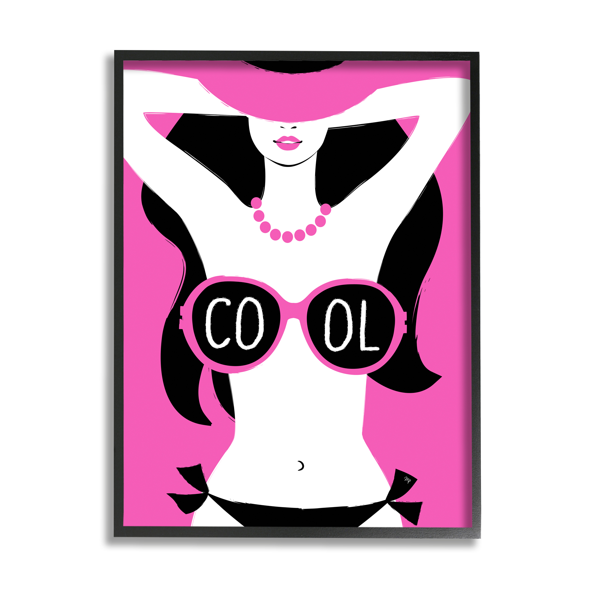 Stupell Industries Cool Sunglasses Woman Phrase Abstract Painting Black Framed Art Print Wall Art, 11 x 14