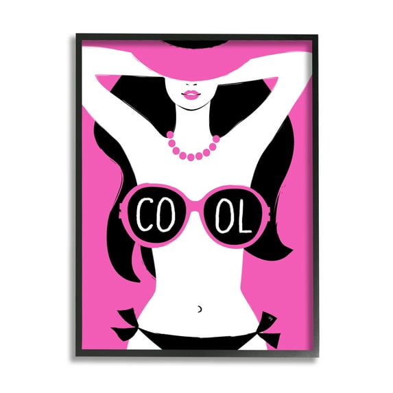 Stupell Industries Cool Sunglasses Woman Phrase Abstract Painting Black Framed Art Print Wall Art, 24 x 30