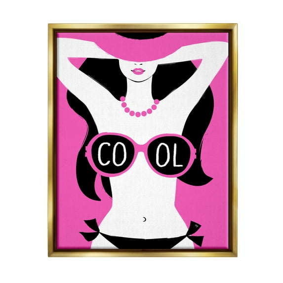 Stupell Industries Cool Sunglasses Woman Phrase Abstract Painting Gold Floater Framed Canvas Art Print Wall Art, 25 x 31
