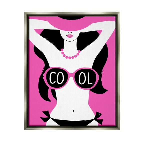 Stupell Industries Cool Sunglasses Woman Phrase Abstract Painting Gray Floater Framed Canvas Art Print Wall Art, 25 x 31