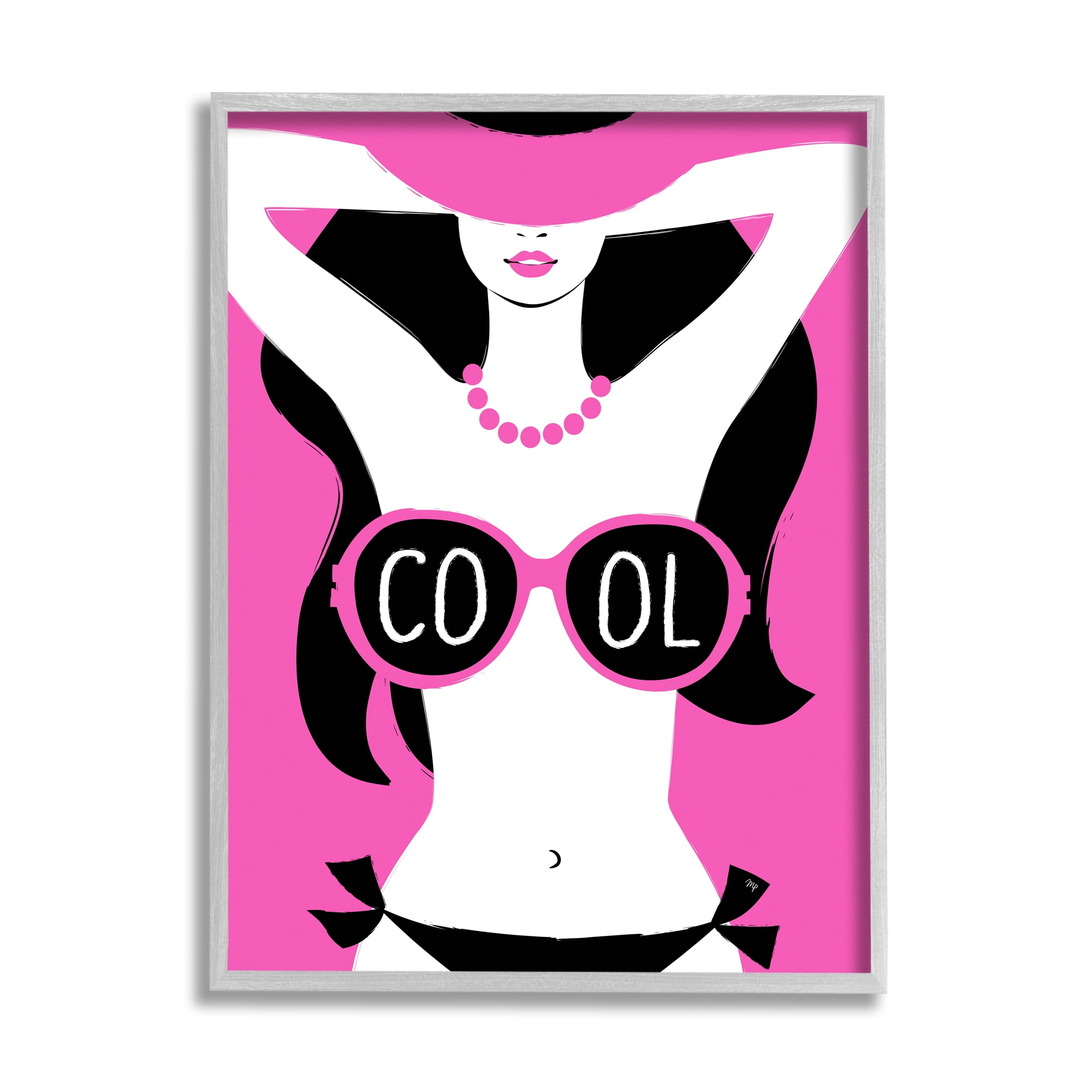 Stupell Industries Cool Sunglasses Woman Phrase Abstract Painting Gray Framed Art Print Wall Art, 11 x 14