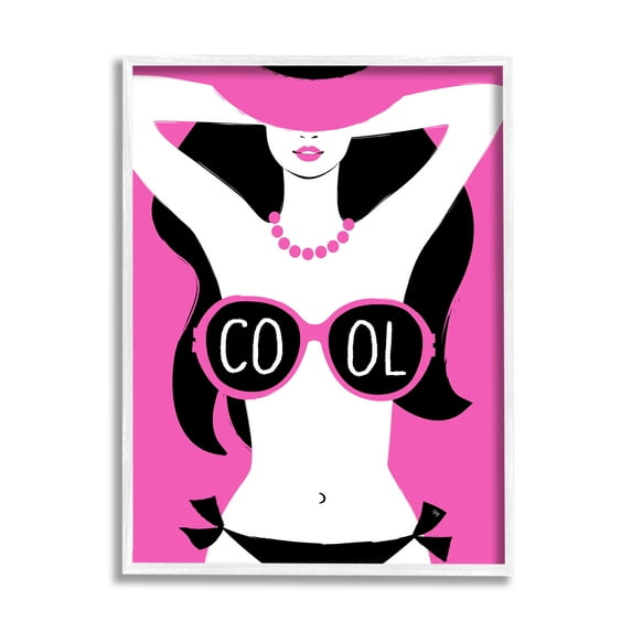 Stupell Industries Cool Sunglasses Woman Phrase Abstract Painting White Framed Art Print Wall Art, 11 x 14