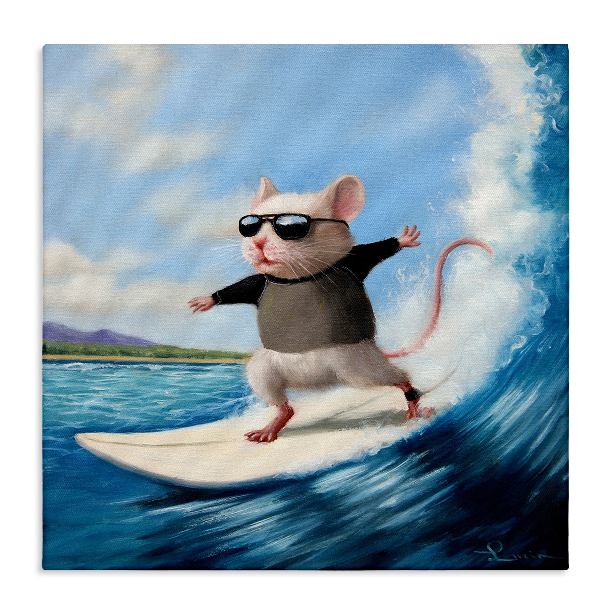 Stupell Industries Cool Surfer Mouse Blue Ocean Waves Surfboard Canvas Wall Art, 30 x 30, Design by Lucia Heffernan