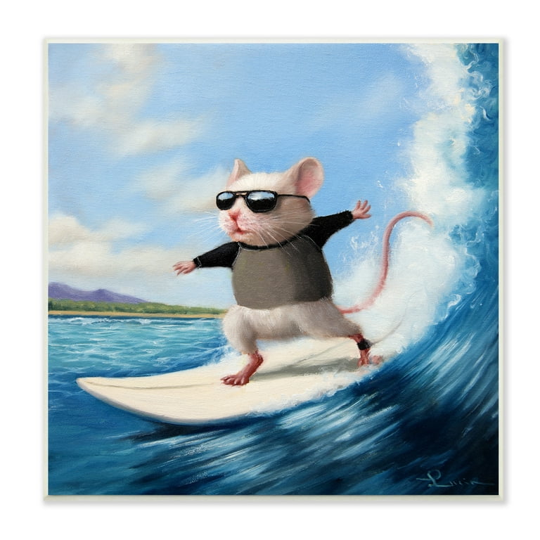 Stupell Industries Cool Surfer Mouse Blue Ocean Waves Surfboard
