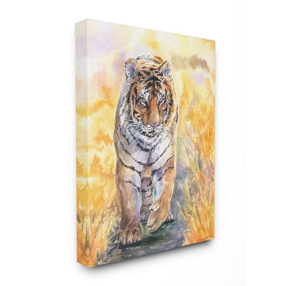 Stupell Industries Cool Tiger Large Cat Animal Orange Watercolor Painting Canvas Wall Art by George Dyachenko