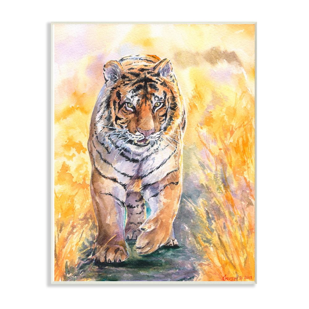 Stupell Industries Cool Tiger Large Cat Animal Orange Watercolor Painting Wall Plaque Art by George Dyachenko