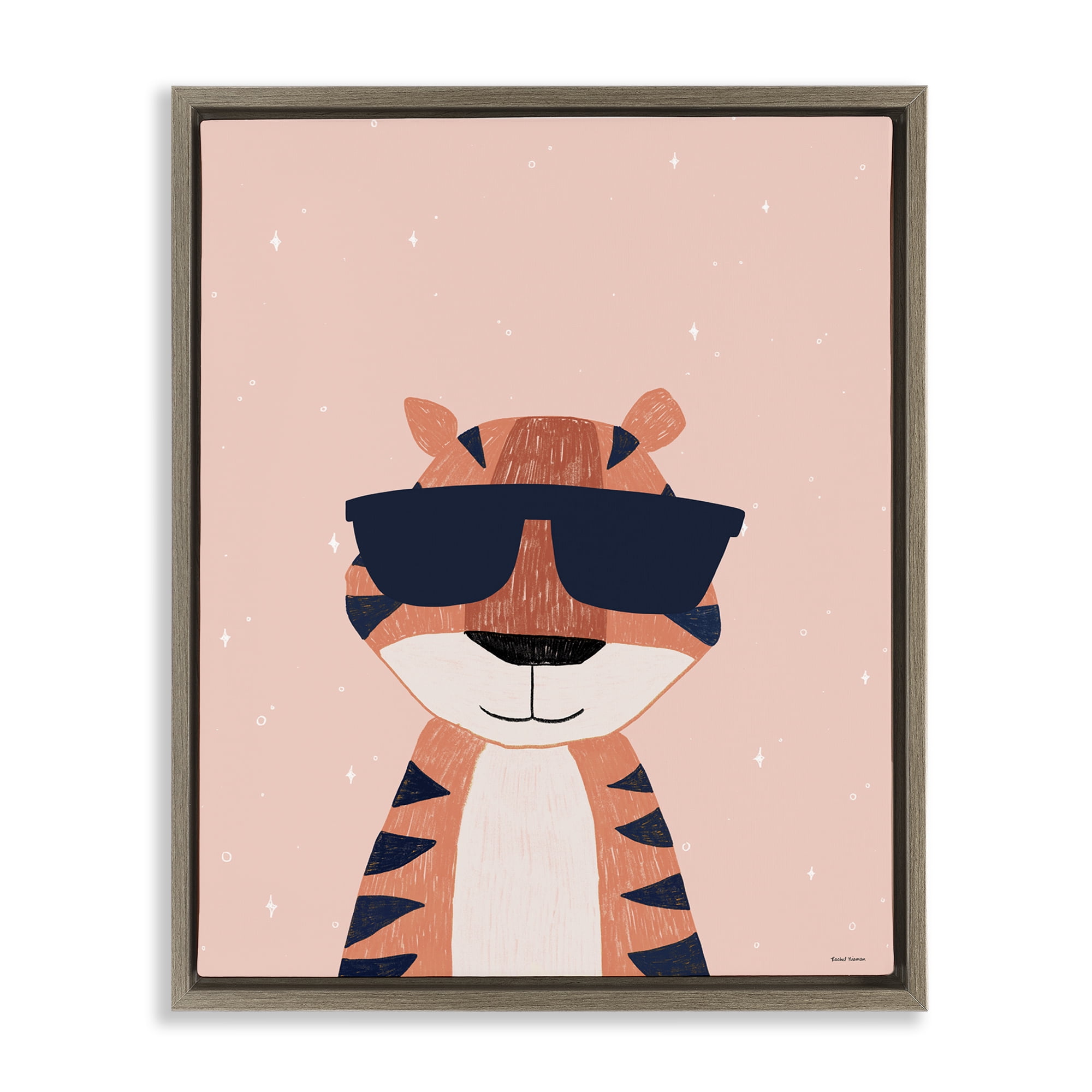 Stupell Industries Cool Tiger in Sunglasses Brown Framed Floater Canvas Wall Art, design by Rachel Nieman