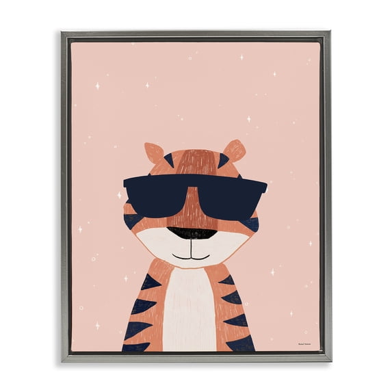 Stupell Industries Contemporary Cool Tiger in Sunglasses Gray Floating Frame Canvas Art, 25 x 31, by Rachel Nieman
