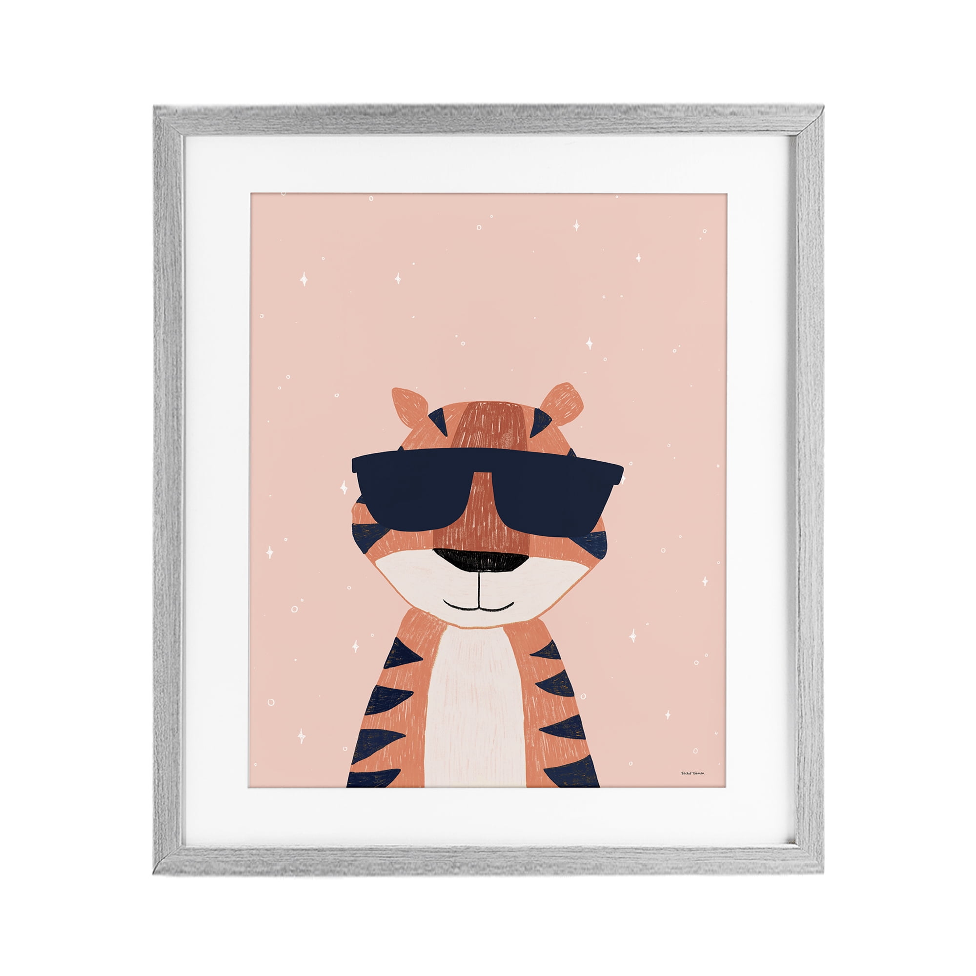 Stupell Industries Cool Tiger in Sunglasses Gray Framed Print Under Glass, design by Rachel Nieman