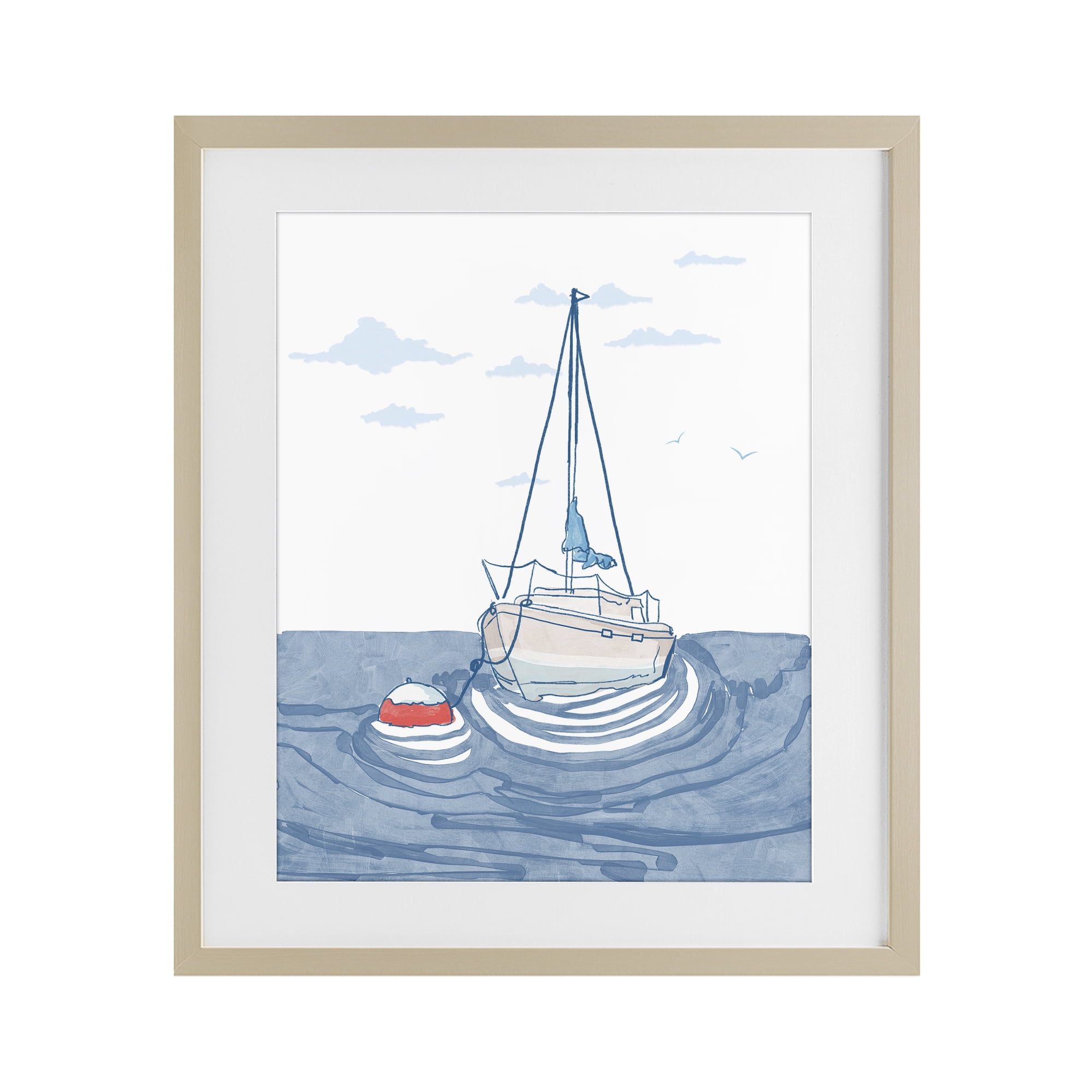 Stupell Industries Cool Tone Sailboat Floating Birch Framed Print Under Glass, design by Melissa Tilley