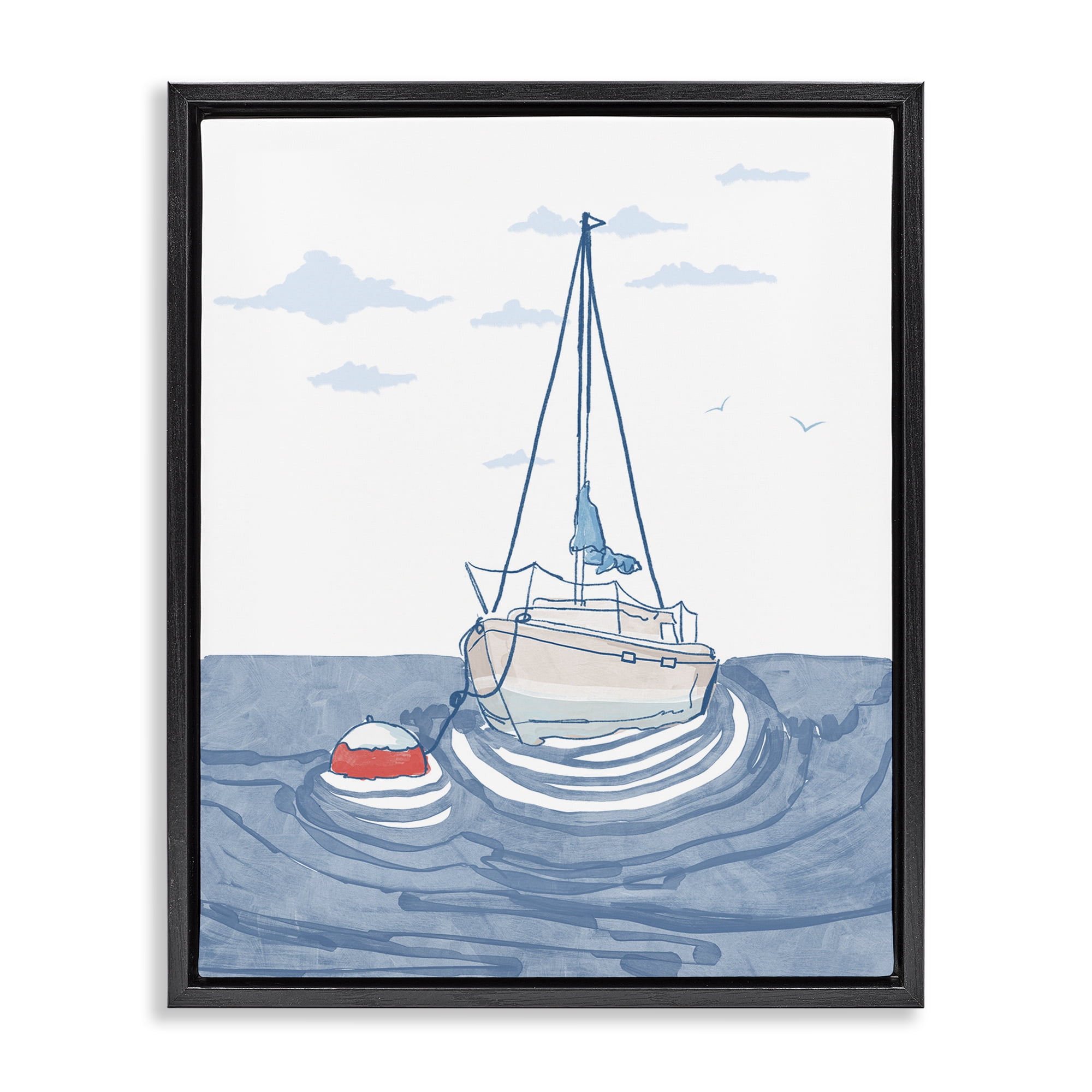 Stupell Industries Cool Tone Sailboat Floating Black Framed Floater Canvas Wall Art, design by Melissa Tilley