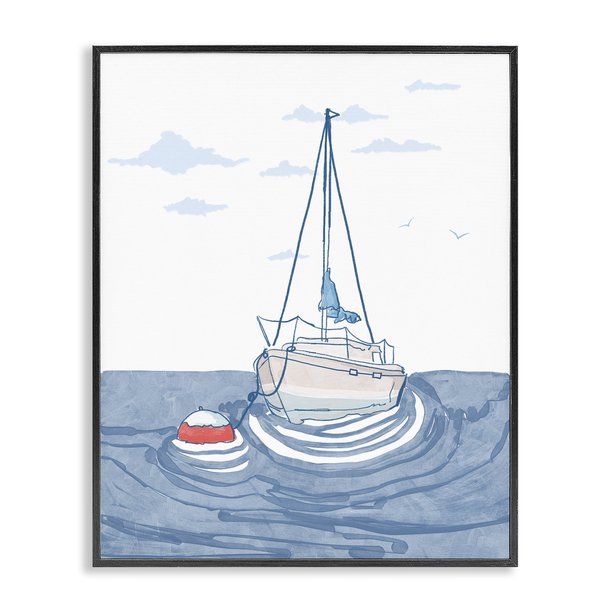 Stupell Industries Cool Tone Sailboat Floating Black Framed Giclee Art, design by Melissa Tilley