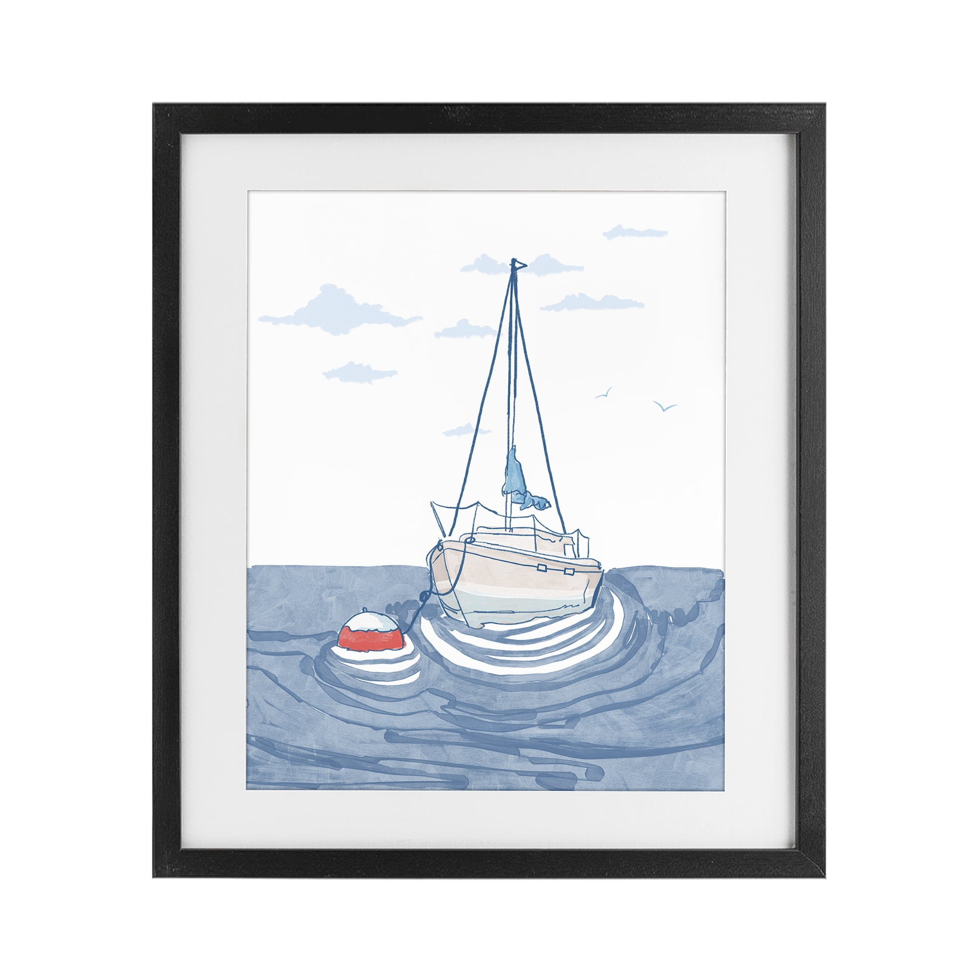 Stupell Industries Cool Tone Sailboat Floating Black Framed Print Under Glass, design by Melissa Tilley