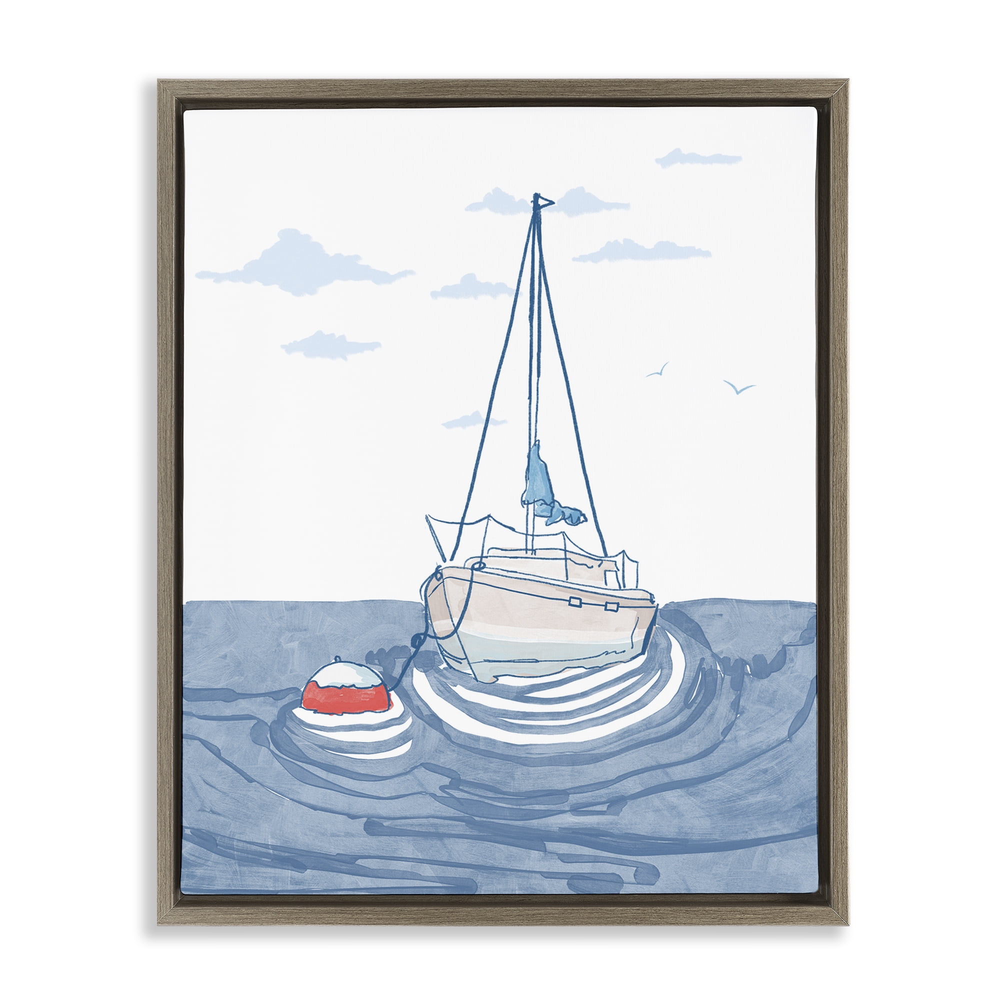 Stupell Industries Cool Tone Sailboat Floating Brown Framed Floater Canvas Wall Art, design by Melissa Tilley