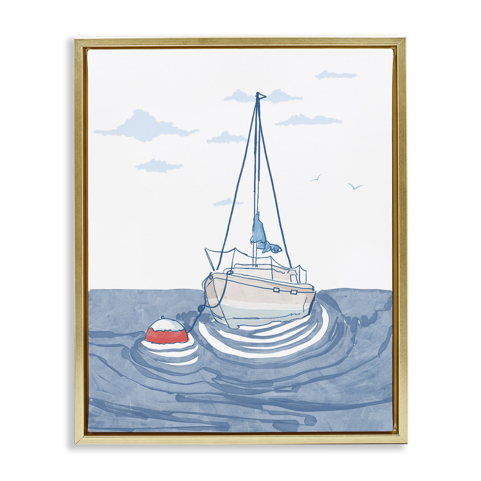 Stupell Industries Cool Tone Sailboat Floating Gold Framed Floater Canvas Wall Art, design by Melissa Tilley