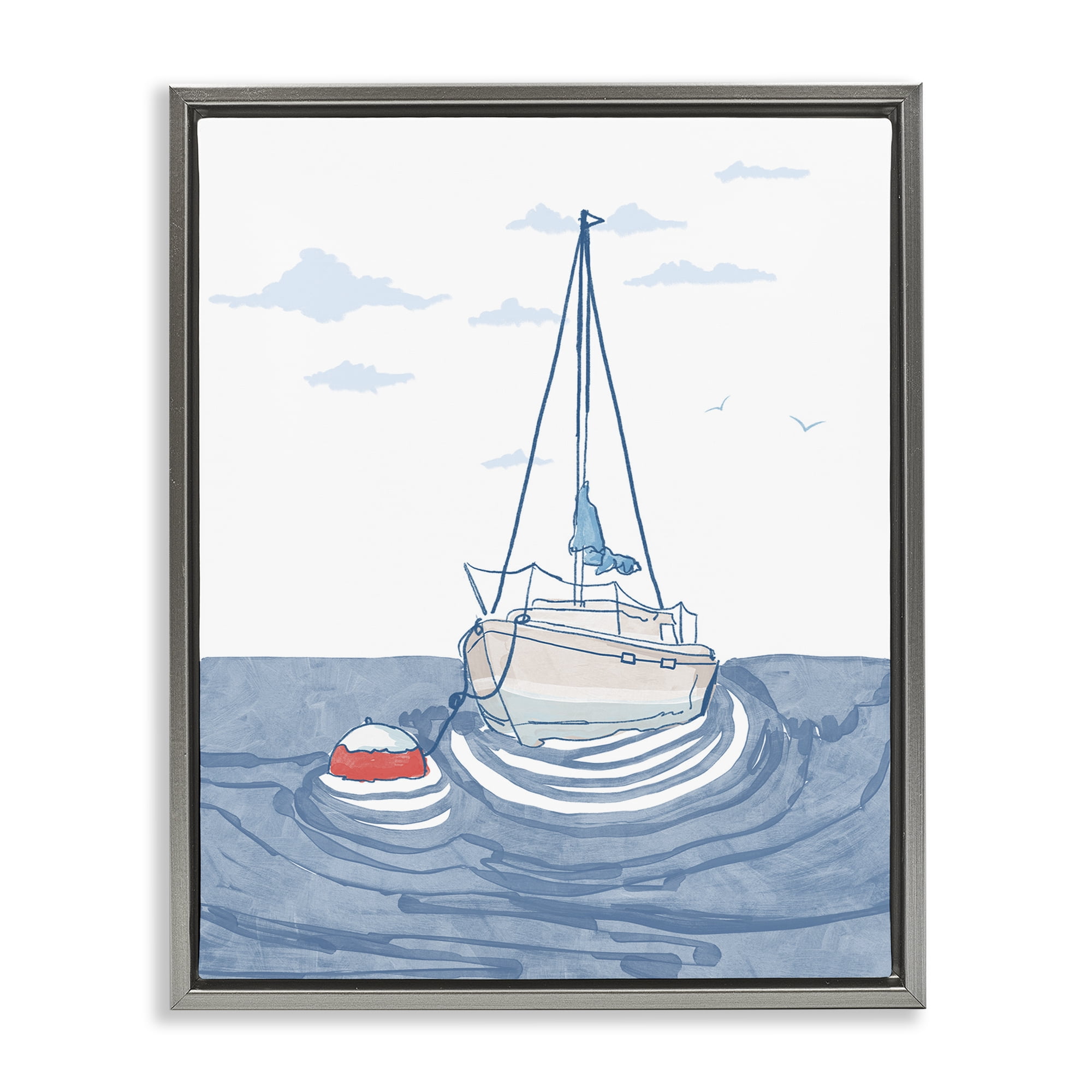 Stupell Industries Cool Tone Sailboat Floating Gray Framed Floater Canvas Wall Art, design by Melissa Tilley