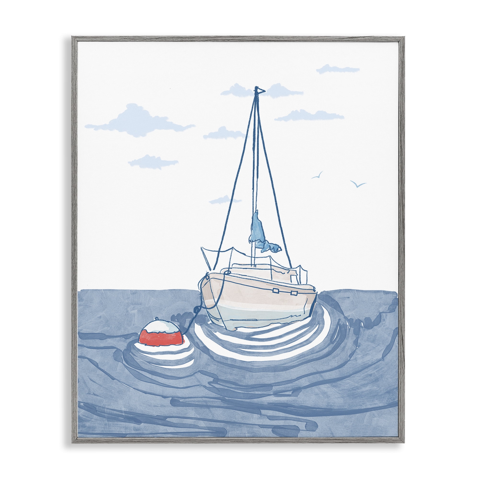 Stupell Industries Cool Tone Sailboat Floating Gray Framed Giclee Art, design by Melissa Tilley