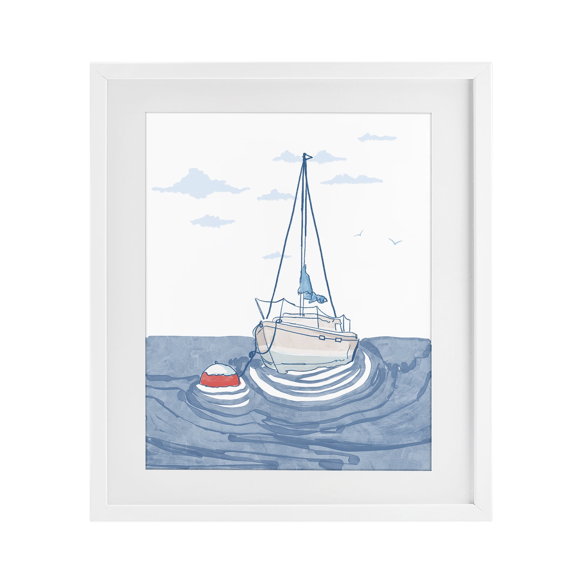 Stupell Industries Cool Tone Sailboat Floating White Framed Print Under Glass, design by Melissa Tilley