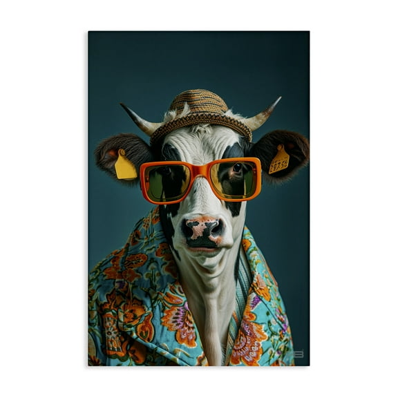 Stupell Industries Cool Trendy Cow Animals & Insects Painting Gallery Wrapped Canvas Art Print Wall Art, 16 x 24