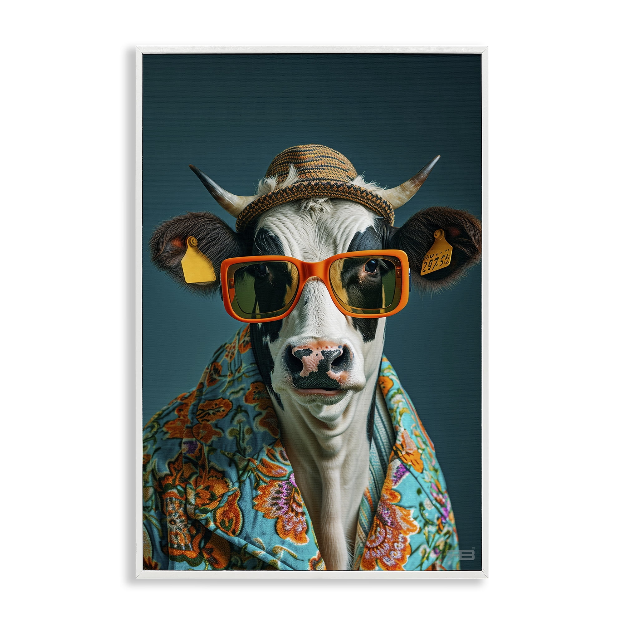 Stupell Industries Cool Trendy Cow Animals & Insects Painting White Framed Art Print Wall Art, 12 x 18