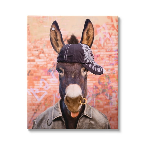 Stupell Industries Cool Trendy Donkey Wearing Hat Street Graffiti Graphic Art Gallery Wrapped Canvas Print Wall Art, Design by Michael Quackenbush