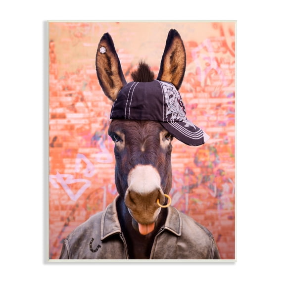 Stupell Industries Cool Trendy Donkey Wearing Hat Street Graffiti Graphic Art Unframed Art Print Wall Art, Design by Michael Quackenbush