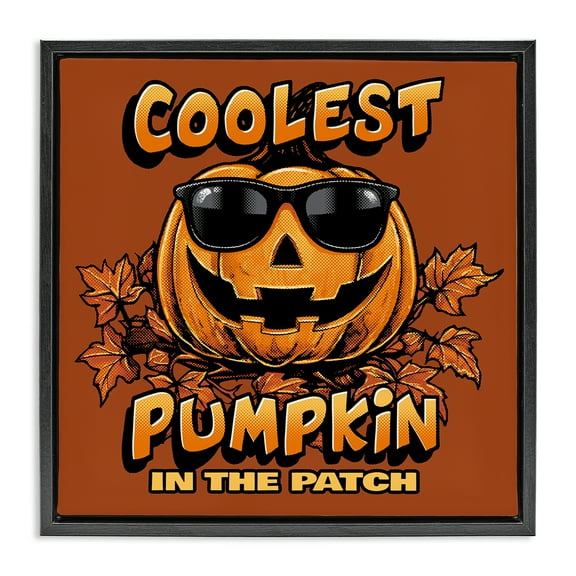 Stupell Industries Coolest Pumpkin with Sunglasses Holiday Painting Black Floater Framed Canvas Art Print Wall Art, 18 x 18