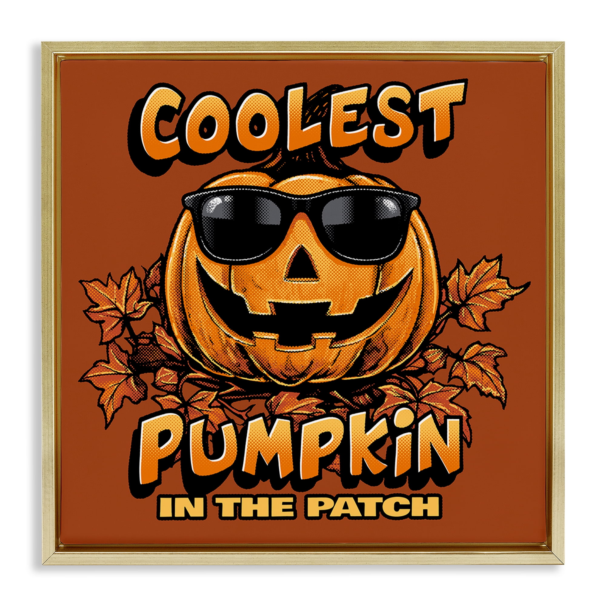 Stupell Industries Coolest Pumpkin with Sunglasses Holiday Painting Gold Floater Framed Canvas Art Print Wall Art, 25 x 25
