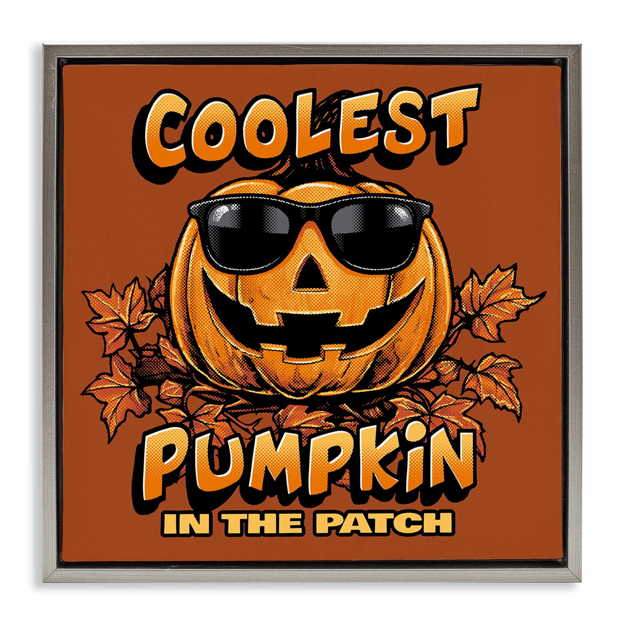 Stupell Industries Coolest Pumpkin with Sunglasses Holiday Painting Gray Floater Framed Canvas Art Print Wall Art, 25 x 25