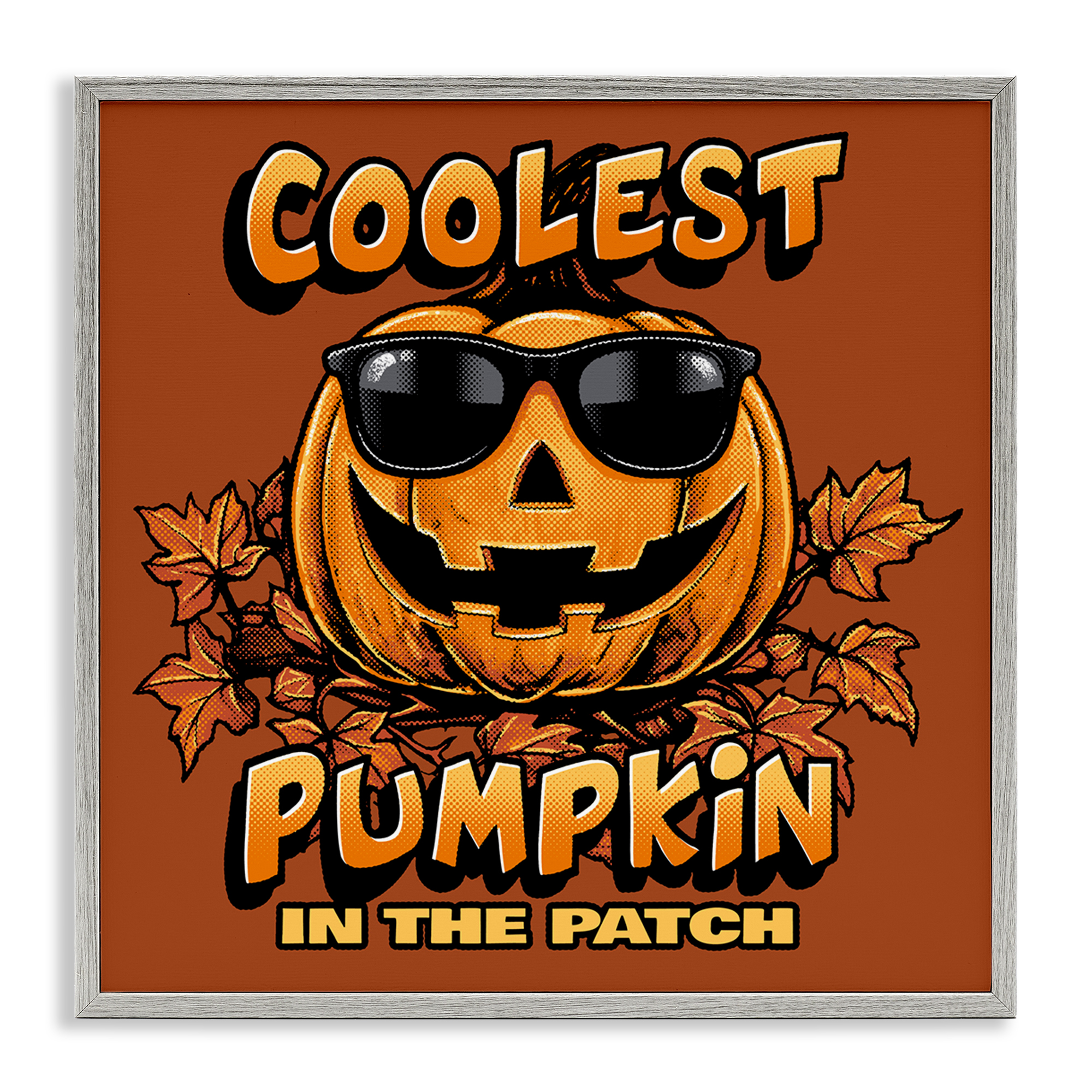 Stupell Industries Coolest Pumpkin with Sunglasses Holiday Painting Gray Framed Art Print Wall Art, 17 x 17