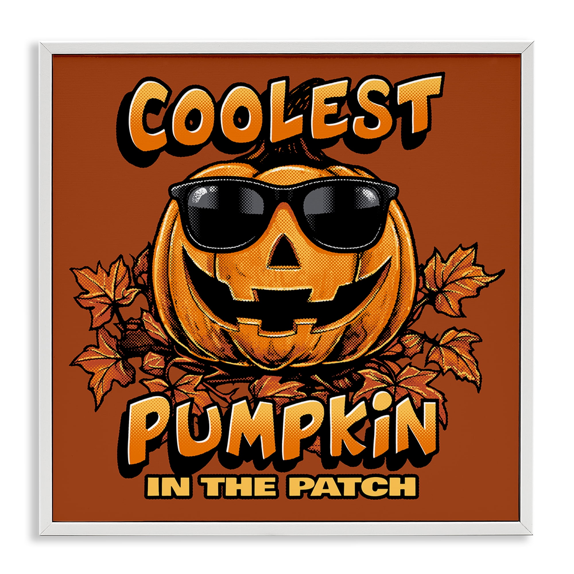 Stupell Industries Coolest Pumpkin with Sunglasses Holiday Painting White Framed Art Print Wall Art, 17 x 17