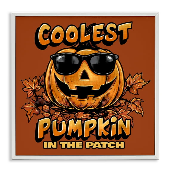 Stupell Industries Coolest Pumpkin with Sunglasses Holiday Painting White Framed Art Print Wall Art, 24 x 24