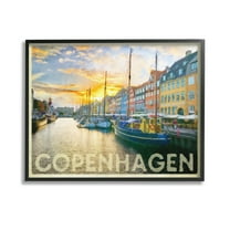 Stupell Industries Copenhagen Canal Boats Transportation Painting Black Framed Art Print Wall Art, 14 x 11