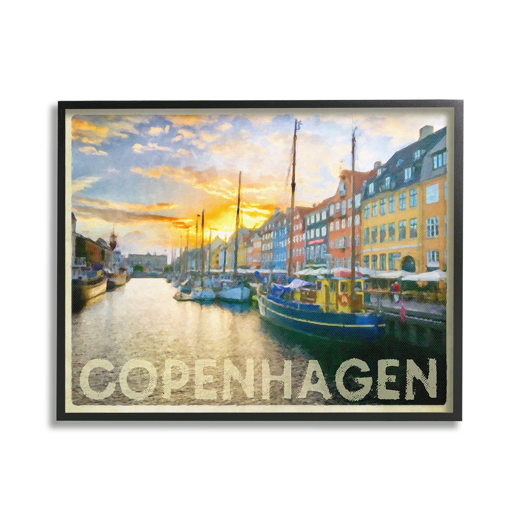Stupell Industries Copenhagen Canal Boats Transportation Painting Black Framed Art Print Wall Art, 30 x 24