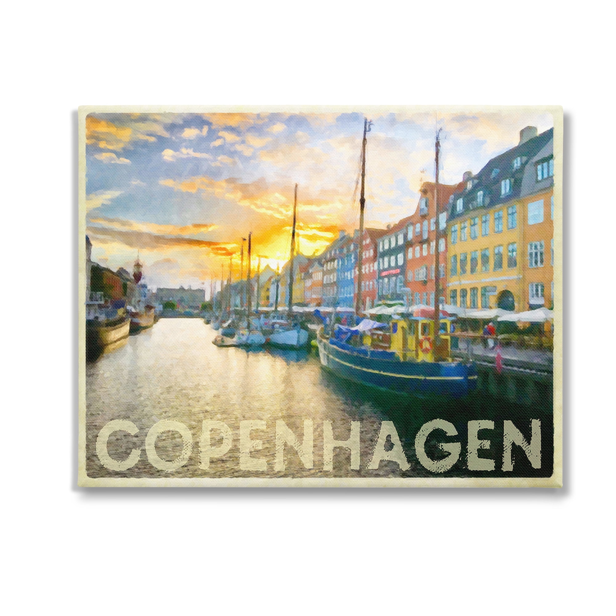 Stupell Industries Copenhagen Canal Boats Transportation Painting Gallery Wrapped Canvas Art Print Wall Art, 20 x 16
