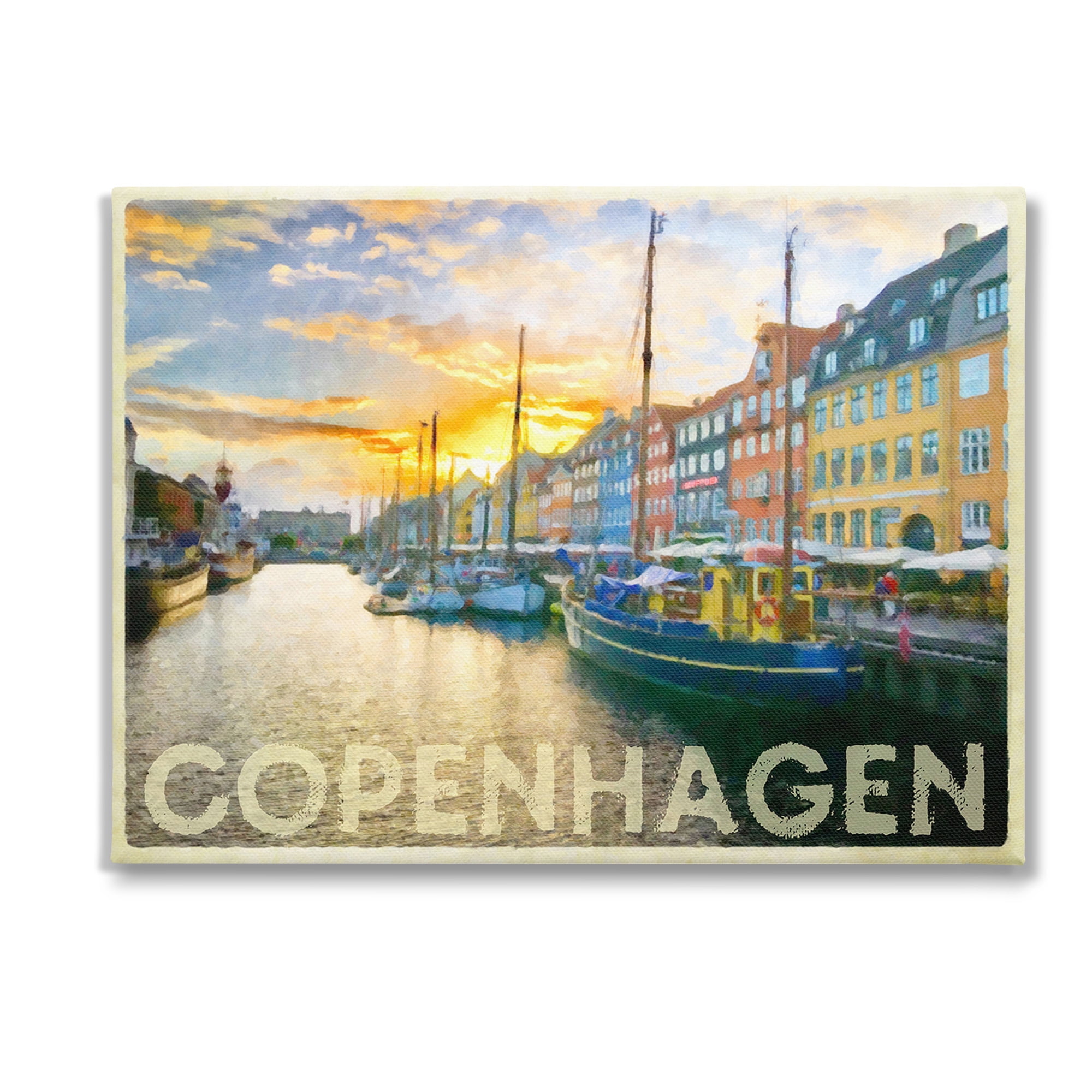 Stupell Industries Copenhagen Canal Boats Transportation Painting Gallery Wrapped Canvas Art Print Wall Art, 48 x 36