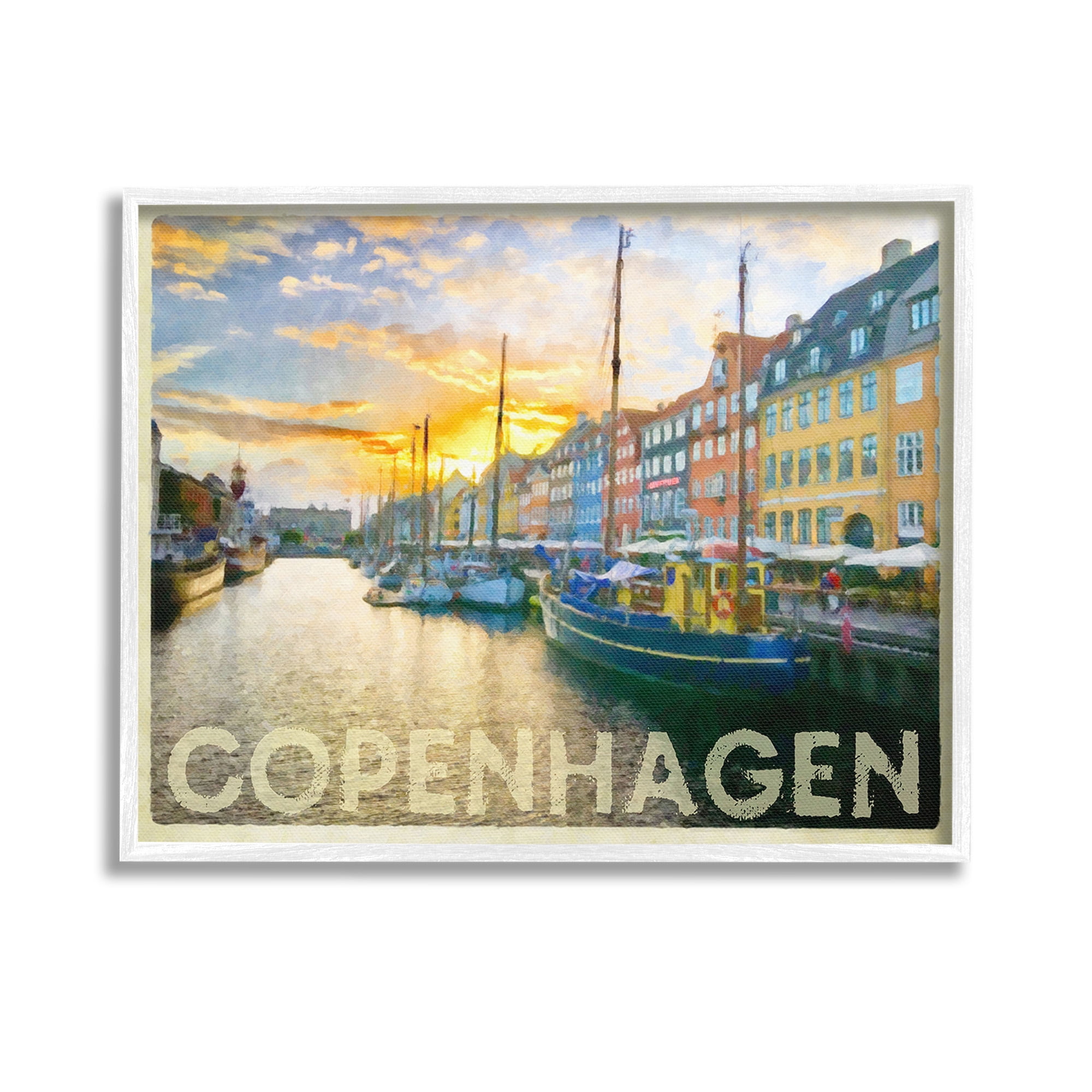 Stupell Industries Copenhagen Canal Boats Transportation Painting White Framed Art Print Wall Art, 14 x 11