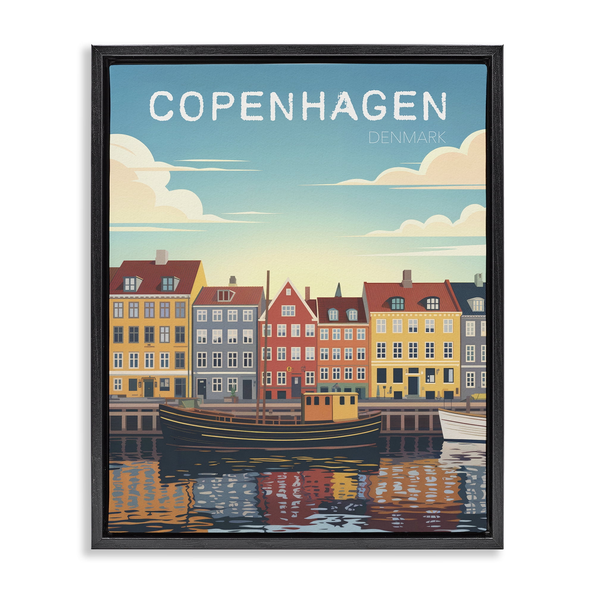 Stupell Industries Copenhagen Cityscape with River Black Framed Floater Canvas Wall Art, design by Andreas Magnusson