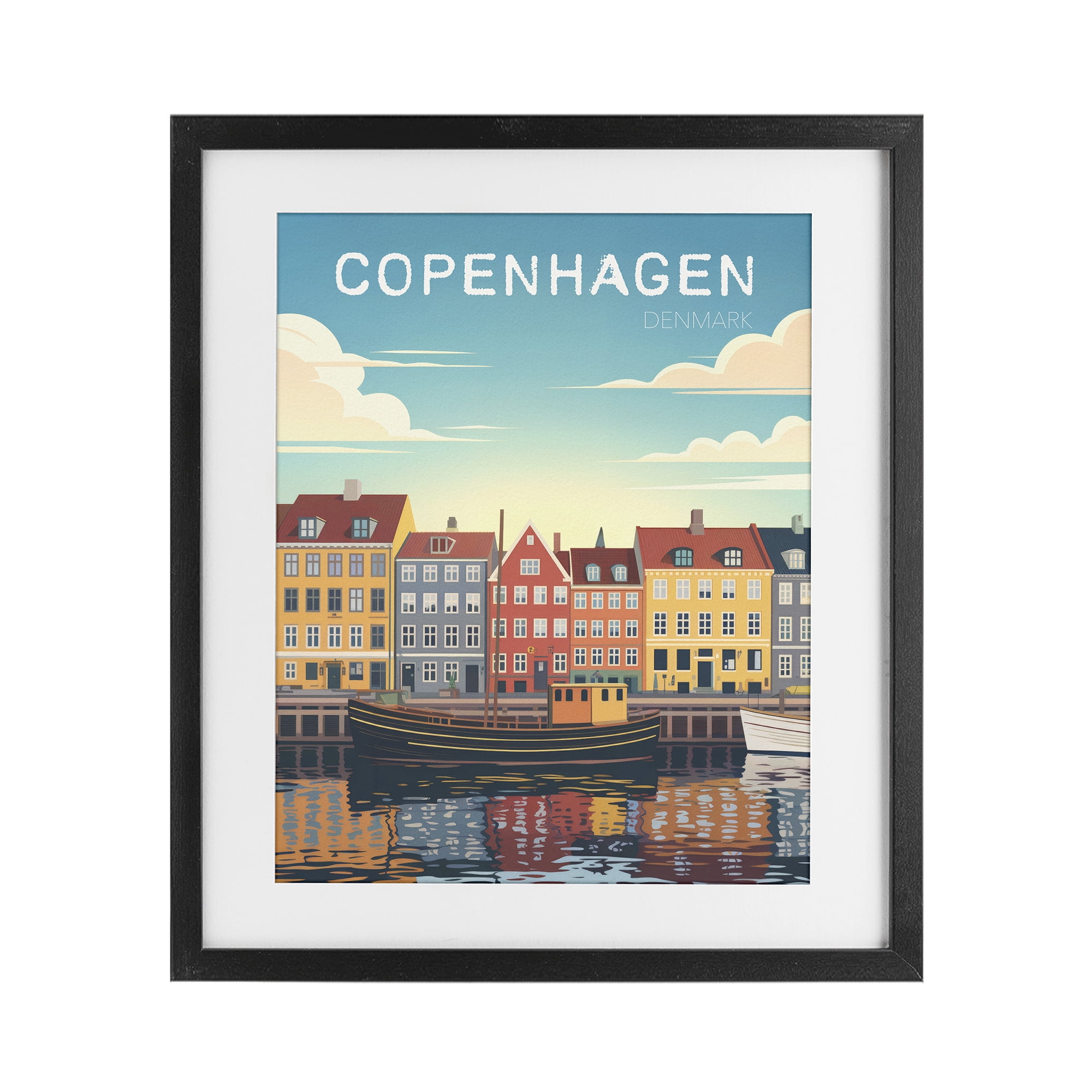 Stupell Industries Copenhagen Cityscape with River Black Framed Print Under Glass, design by Andreas Magnusson