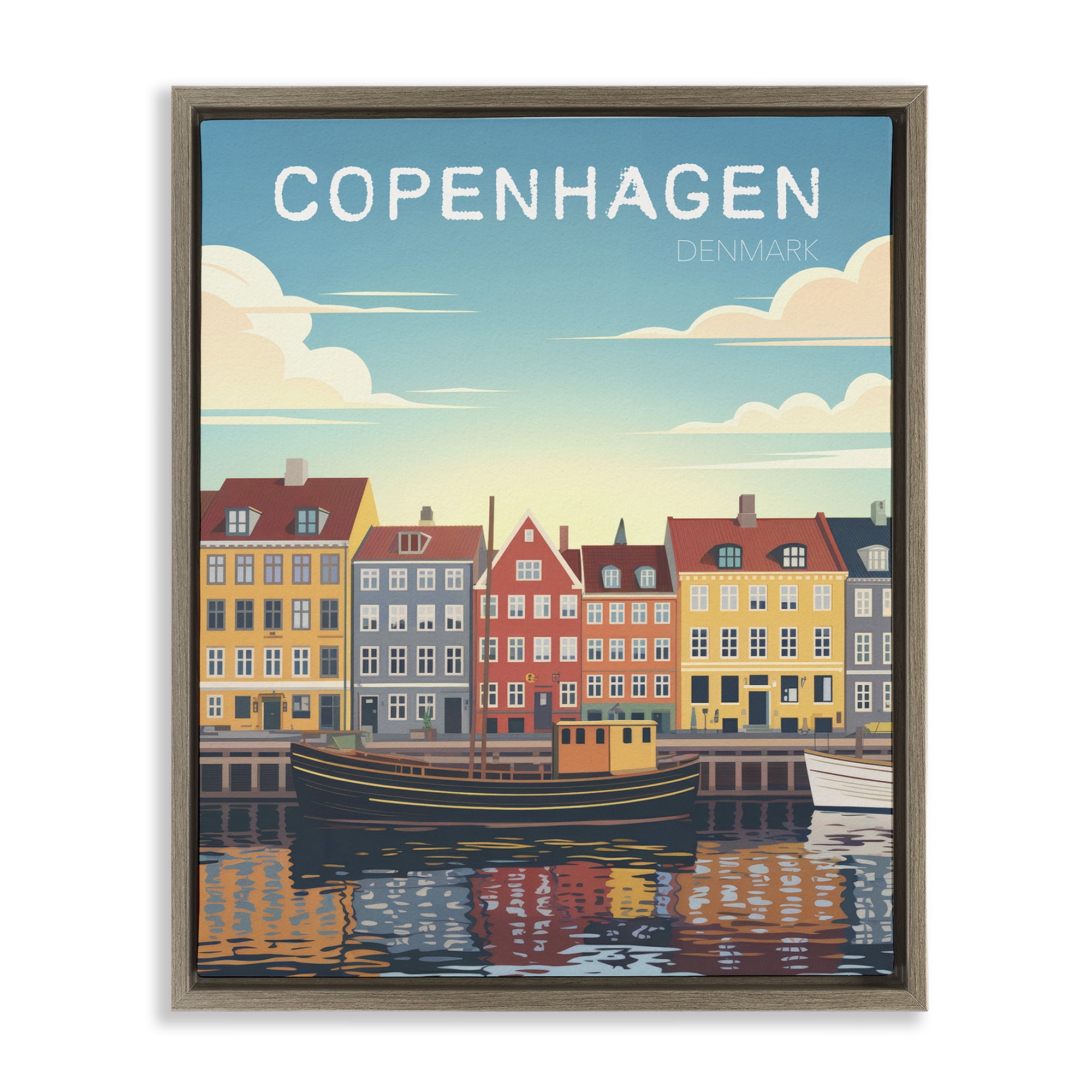 Stupell Industries Copenhagen Cityscape with River Brown Framed Floater Canvas Wall Art, design by Andreas Magnusson