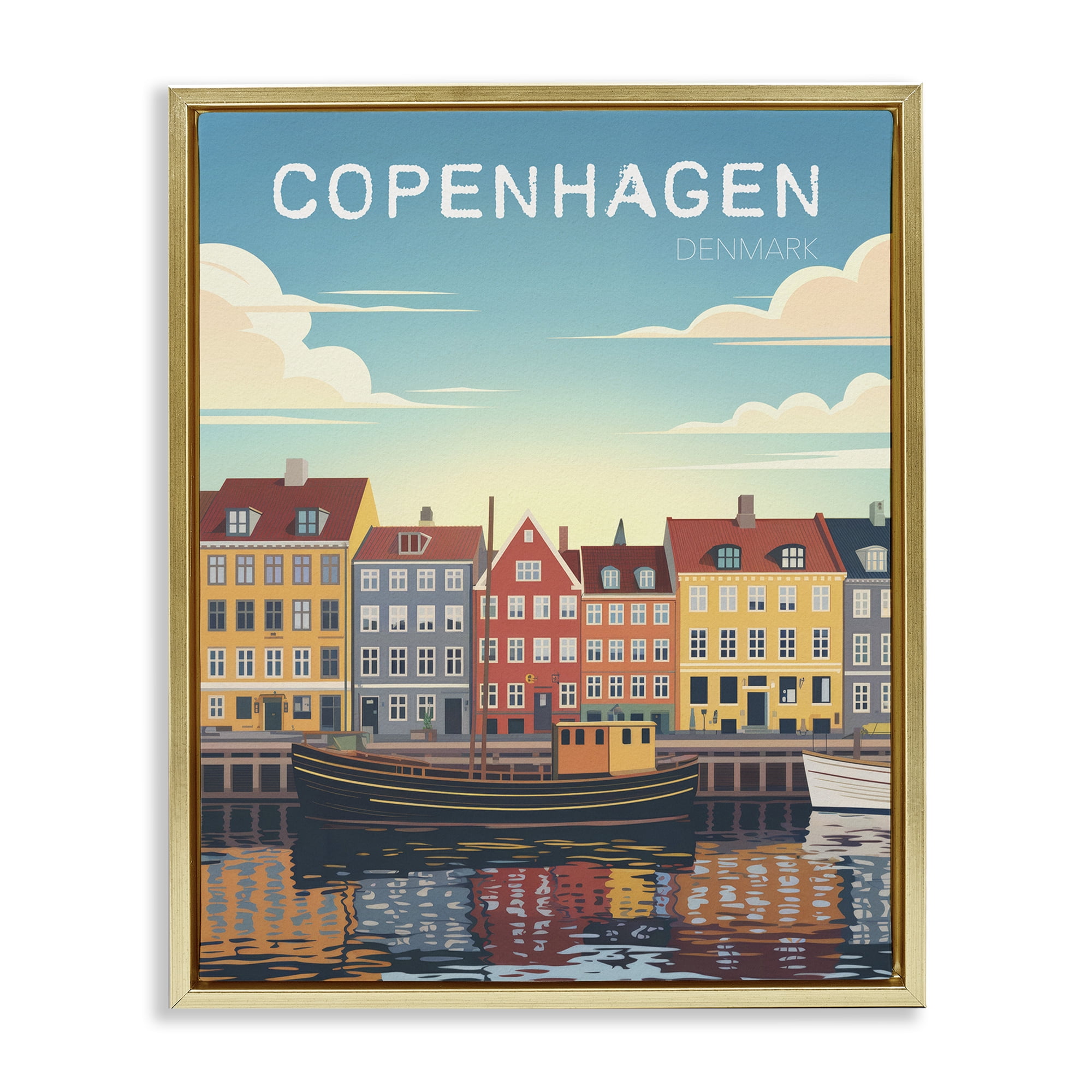 Stupell Industries Copenhagen Cityscape with River Gold Framed Floater Canvas Wall Art, design by Andreas Magnusson