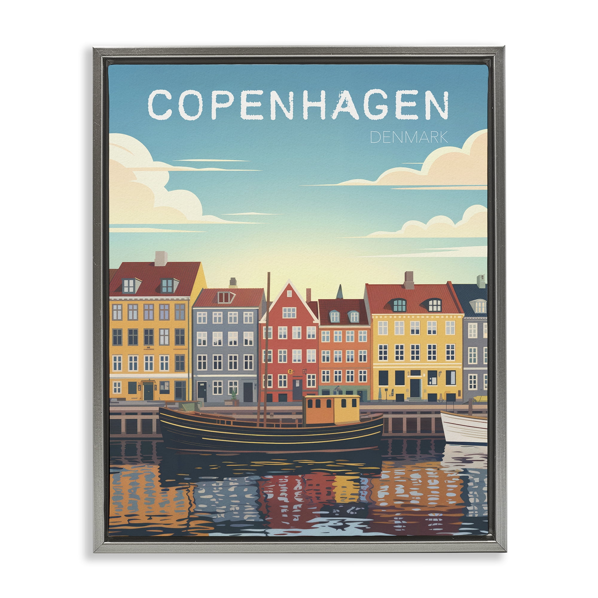Stupell Industries Copenhagen Cityscape with River Gray Framed Floater Canvas Wall Art, design by Andreas Magnusson