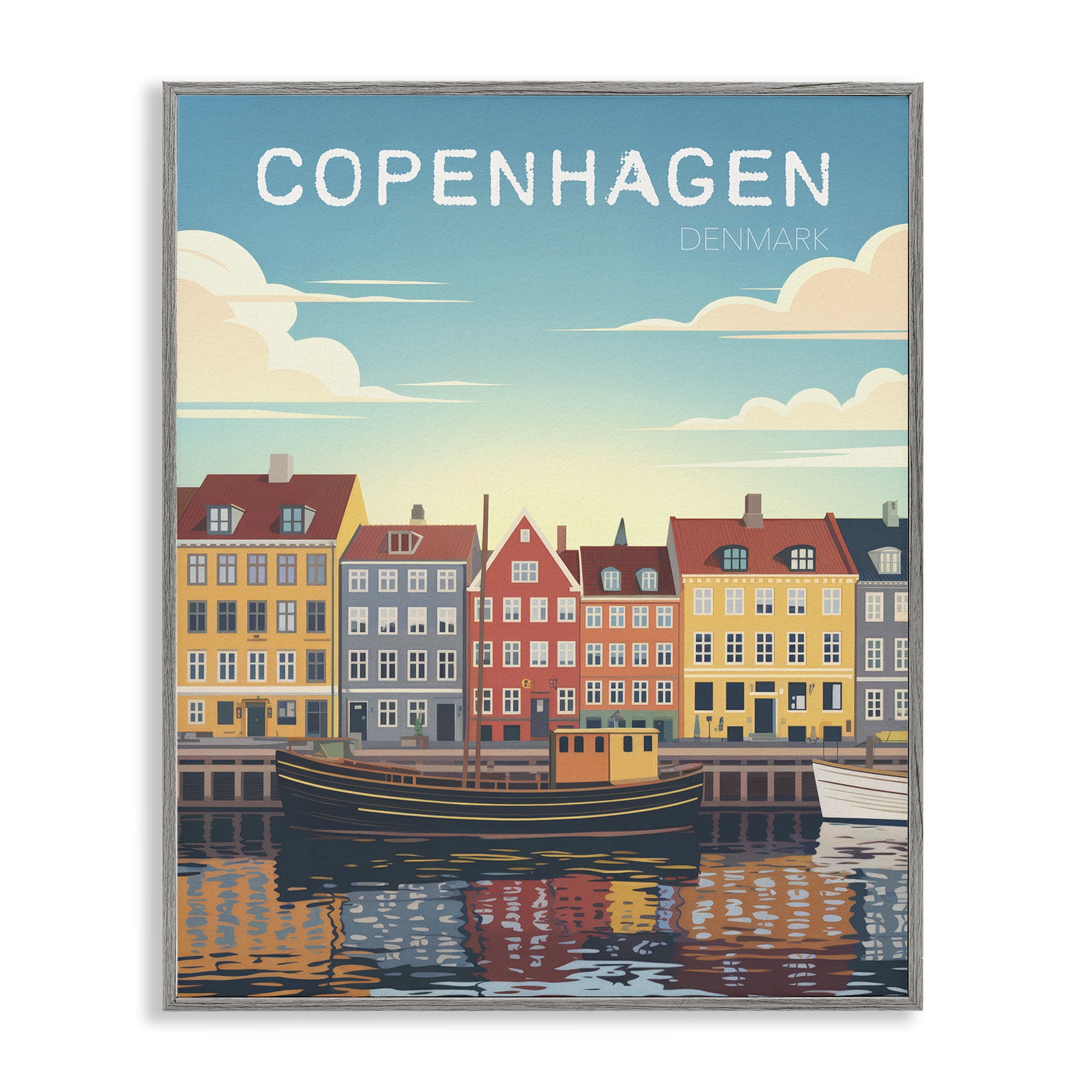 Stupell Industries Copenhagen Cityscape with River Gray Framed Giclee Art, design by Andreas Magnusson