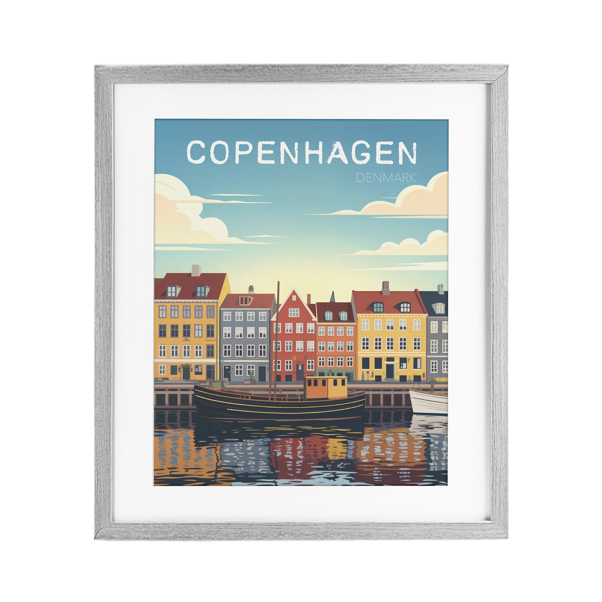 Stupell Industries Copenhagen Cityscape with River Gray Framed Print Under Glass, design by Andreas Magnusson
